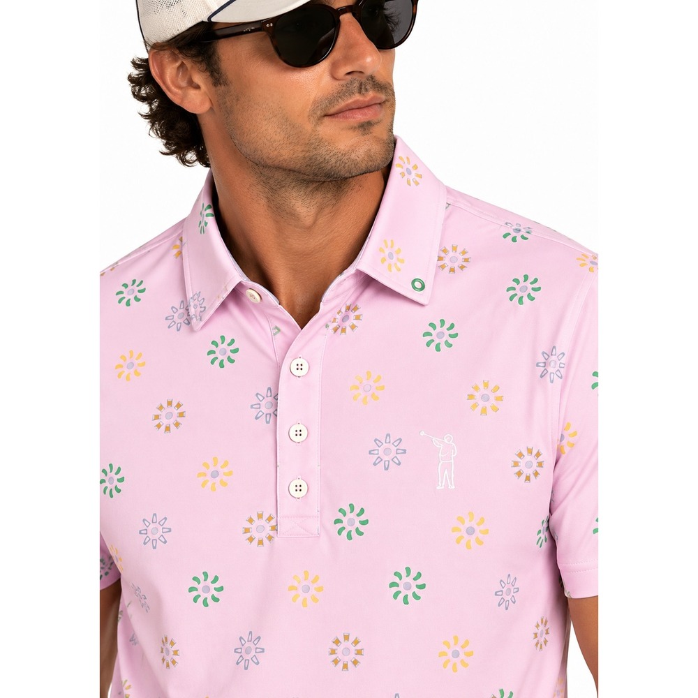 William Murray Golf Mens Pink Cheers Beer Sunburst Polo Shirt Large NWOT
